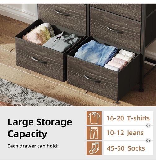 8 Drawers Chest of Drawers, Fabric Storage Dresser Vertical with Spacious Wooden Tabletop