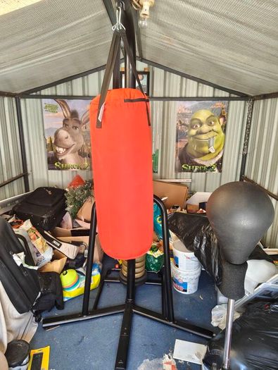 Punch bag with stand, punch ball and weight bench