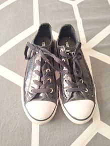 Girls black glitter converse