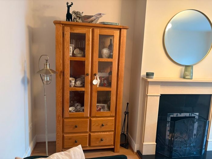 solid oak glass cabinet