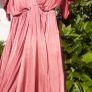 Salmon Pink- Coral Silk Feel Dress Image 4