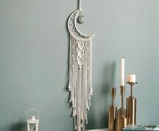 Macrame Wall Hanging with LED Light,Moon Dream Catcher Woven Wall Tapestry Bohemian (MULTIPLE STYLES)