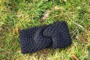 Handmade crochet warm knot twisted headband, black wooly ear warmer
