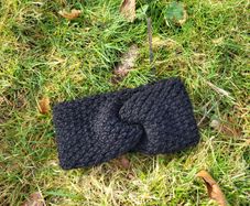 Handmade crochet warm knot twisted headband, black wooly ear warmer