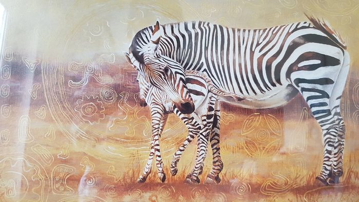 2 Piece Vanessa Jayne Large Wooden And Glass Framed Prints - Lion Family And Zebra Family