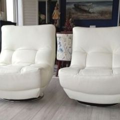 leather swivel armchairs x 2