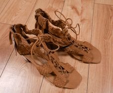 Zara Brown Tan Woven Lace-Up Gladiator Block Heel Sandals 6UK/39EU