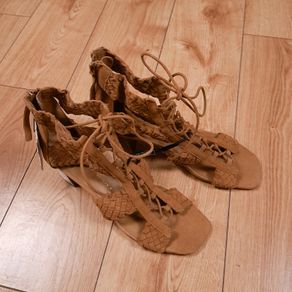 Zara Brown Tan Woven Lace-Up Gladiator Block Heel Sandals 6UK/39EU