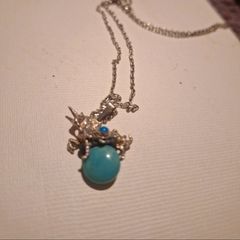 Vintage Turquoise Cabochon in a Rearing Unicorn Fantasy Pendant