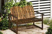 Outdoor Wooden Garden Bench, Patio Loveseat Chair with Slatted Backrest and Smooth Armrests for Two People, for Yard, Lawn, Porch, Carbonised Finish
