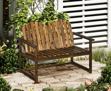 Outdoor Wooden Garden Bench, Patio Loveseat Chair with Slatted Backrest and Smooth Armrests for Two People, for Yard, Lawn, Porch, Carbonised Finish