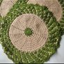 Handmade crochet dining set placemats coasters and basket green beige 9 pieces Image 3