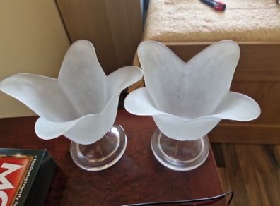 Vintage frosted Art Glass Tealight Candle Holder Tea Light