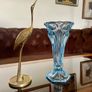 Vintage Art Deco Light Blue Pressed Glass Trumpet Vase made in Czechoslovakia 1930s Image 5