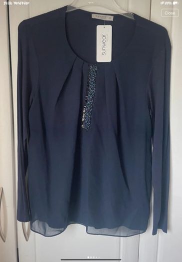 top Bnwt navy chiffon & embelished front sunwear brand European brand size 38