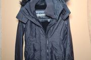 womens girls SUPERDRY wind attacker grey Jacket coat with fur hood Size 2XS double extra small winter walking hiking trekking