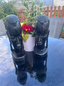 Vintage Very Heavy Pair African Tribals hand carved Ebony Wood Busts