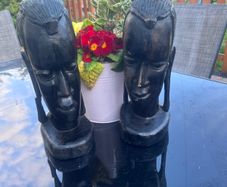 Vintage Very Heavy Pair African Tribals hand carved Ebony Wood Busts