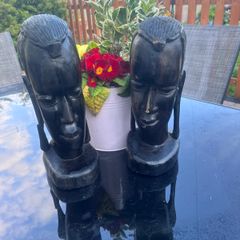 Vintage Very Heavy Pair African Tribals hand carved Ebony Wood Busts
