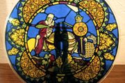 Circular Stained Glass Style Plate with Knight Jousting Design
