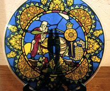 Circular Stained Glass Style Plate with Knight Jousting Design