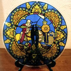 Circular Stained Glass Style Plate with Knight Jousting Design