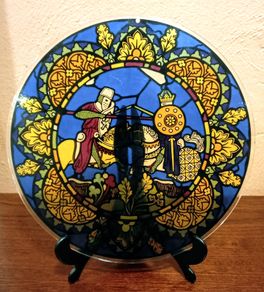 Circular Stained Glass Style Plate with Knight Jousting Design