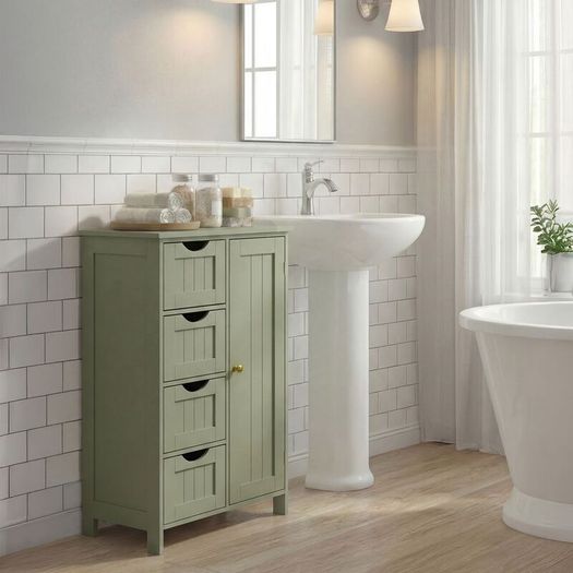 Bathroom Storage Cabinet with Drawers Muted Sage Green