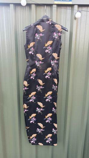 Vintage elegant cheongsam, sz small, hand taylored, brocade silk, D18 post 6e