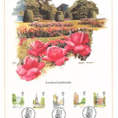 1980 Great Britain Limited Edition Lithographed Print measuring 333mm X 257mm showing London Landmarks Commemorative stamps with First Day of Issue Cancel