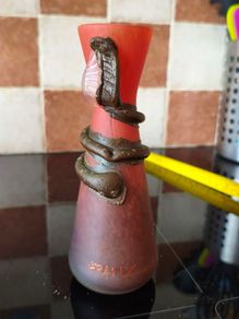 Franz Caffrey Rare Handcrafted Art Nouveau Bud Vase with Copper Snake or Flower Design