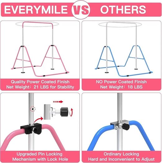 Gymnastics Bars, Junior Training Kip Bar Gymnastics Equipment for Home,Adjustable Height Folding Horizontal Bar with Gymnastic Rings for Kid