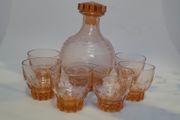 Peach Glass Decanter and Six Glasses