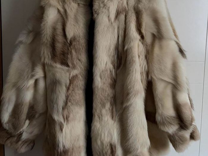 Tan and white vintage fur coat