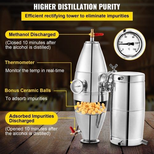 Alcohol Distiller, 30 Liter Alcohol Beverage Distiller, 6.6 Gal Beer Boilers Wine Grappa Spirits, Homemade Brewing Kit