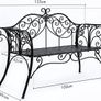 Black 2-Seater Garden Bench, Wrought Iron Frame with Decorative Cast Aluminium Backrest, Outdoor Patio & Porch Seating, 250kg Capacity Image 2