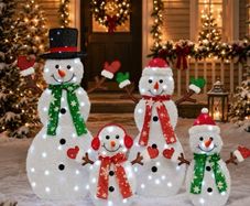48 in 4-Piece 2D Lighted Snowman Family Outdoor Christmas Decorations, 100 LED Yard Display with Stakes and Zip Ties for Lawn, Porch, Garden and Indoor Holiday Decor