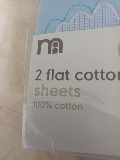 Mothercare  2 Flat Cotton  Sheets. Fit : Cot or Cot Bed. B.N.W.T