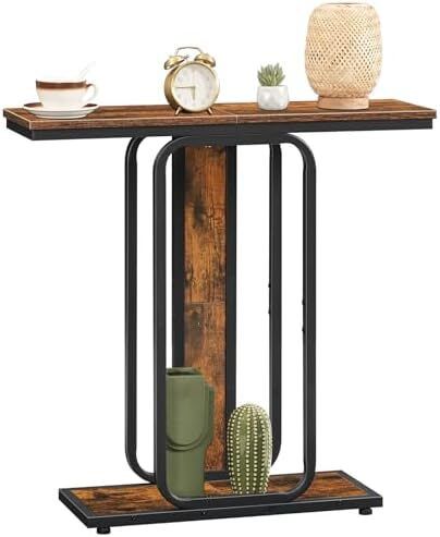 Console Table for Hallway Slim, Narrow Hallway Table, 2-Tier Industrial Sofa Table with Geometric-Styled Structure