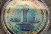 Silver Trade Unit One Troy Ounce .999 Fine Silver Coin Stunning Rainbow Toned Obverse and Reverse