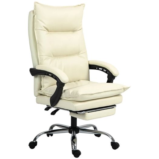 Vinsetto Office chair, adjustable seat height, footrest, PU leather, up to 135 kg, metal base, 66x72x116-124cm, Beige