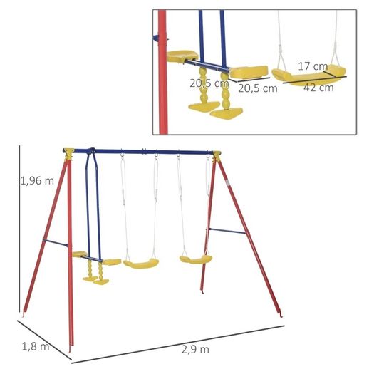Metal Swing Set with 2 Seats Glider A-Frame Stand Adjustable Hanging Rope for Backyard (FREE SHIPPING)