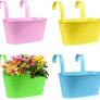 Flower Pots Metal Iron Hanging Flower Pots Garden Pots Balcony Planters Metal Bucket Flower Holders Wall Hanging Decor Pot- Detachable Hook (4 PCS) (Large) Image 5