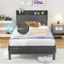 Single Bed Frame with Storage Headboard Shelf, 3ft Upholstered Image 3