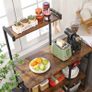 Bakers Rack with Shelves  Microwave Stand with Wire Basket, 6 S-Hooks, Kitchen Shelf, Utility Storage for Spices Pots and Pans Rustic Brown Image 3