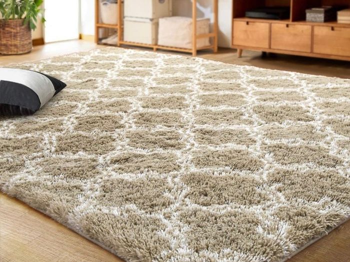 Luxury Velvet Shag Area Rug Modern Indoor Plush Fluffy Rugs, Extra Soft and Comfy Carpet, Geometric Moroccan Rugs for Bedroom Living Room Girls Kids Nursery, 5x8 Feet Dark Grey/White MULTIPLE COLOURS AVAILABLE (FREE POSTAGE)