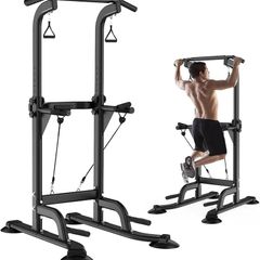 Pull Up & Dip Station Dip Stand Power Tower, Adjustable Height Home Strength Training Fitness Workout Station, Suitable for Teenagers, Women, Men
