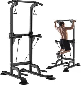 Pull Up & Dip Station Dip Stand Power Tower, Adjustable Height Home Strength Training Fitness Workout Station, Suitable for Teenagers, Women, Men
