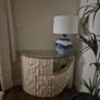 Textured Stone Base Glass Console Table Image 2