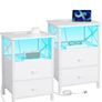 Bedside Table Set of 2, Side Table with Charging Station and Led Lights Image 10